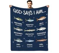 kaslhsQ Christian Fishing Gifts for Men, God Says i Am Fish Blanket 50"x60", Religious Birthday Gifts for Fishing Bible Verse Blanket, Fisherman Gifts, Christian Fishing Blankets