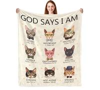 kaslhsQ Christian Gifts for Women Men, God Says I Am Cat Blanket 50"x60", Inspirational Religious Birthday Gifts for Cat Lover Bible Verse Blanket, Cat Lovers Gifts, Christian Cat Gifts