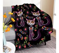 kaslhsQ Day of The Dead Cat Kitten Sugar Skull Blanket Microfiber Flannel Throw Lightweight Super Soft Cozy Blankets for Couch Bed Sofa Chair, Gift for Birthday Thanksgiving Halloween 60"x50"for Teen