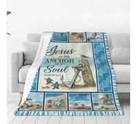 kaslhsQ Nautical Anchor Blanket Christian Beach Sea Turtle Decor Throw Blanket Jesus is The Anchor of My Soul Gifts for Girls Boys Warm Soft Plush Fleece Flannel Blankets for Adults Women 50"X40"