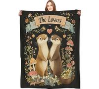 kaslhsQ Otter Couple Blanket Woodland Romantic Animal Throw Blankets,Gifts for Kids Adult Women Men,Lightweight Soft Fleece,Nature Lovers,Sofa Couch Bed Room Modern Decor Valentine's Day 50x60in