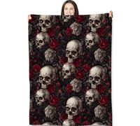 kaslhsQ Skull and Roses Throw Blanket for Adults Kids, 50x60 in, Gothic Floral Theme Flannel Blankets for Bedroom, Couch, Travel, Home Decor, Fuzzy Soft Cozy Warm Gifts