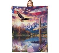kaslhsQ Spirit of Freedom Majestic Eagle Blanket,American Flag Cross Patriotic Throw Blankets,Gifts for Adults,Lightweight Soft Fleece,for Sofa Couch Bed Room Travel,Birthday Christian Decor,40x50in
