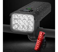KASLIGHT 12 LED Bike Light Set, 10000 Lumens, USB TypeC Rechargeable, 5 Modes, Water Resistant, Front Left, Rear Right, Aluminum, Handlebar Mount, Bike Headlight Taillight Combination