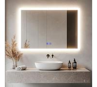 Kasloglow Bathroom LED Mirror 900 x 600 mm 3 Colour Dimmable Lights Demister Touch Switch Illuminated Wall Mounted Vanity Mirror（35.43x23.62 Inch）