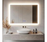 Kasloglow Bluetooth Bathroom LED Mirror 900 x 600 mm 3 Colour Dimmable Lights Demister Touch Switch Illuminated Wall Mounted Vanity Mirror（35.43x23.62 Inch）