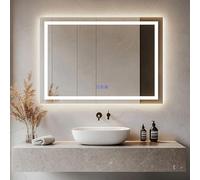 Kasloglow Bluetooth Bathroom Mirror with LED Lights 900 x 600 mm 3 Colour Dimmable Lighting Demister Touch Illuminated Wall Mounted Vanity Mirror（35.43x23.62 Inch）
