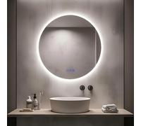 Kasloglow Bluetooth Round Bathroom Mirror with LED Lights 600mm 3 Colour Dimmable Lighting Demister Touch Illuminated Wall Mounted Vanity Mirror 23.62 inch