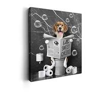 Kasluolo Beagle Dog Sitting on Toilet Wall Art - Bathroom Decor Black and White Animal Funny Pictures Farmhouse Framed Artwork 16x20 Inch
