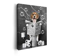 Kasluolo Beagle Dog Wall Art - Toilet Bathroom Funny Picture - Black and White Animal Farmhouse Dog Wall Decor - Framed Artwork 12x16 inch