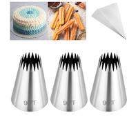 Kasmoire 3Pcs Churro Piping Bags and Tips Set,Stainless Steel 9FT Icing Tips Set with 10Pcs Disposable Piping Bags,Open Star Pastry Tips for Cake Decorating
