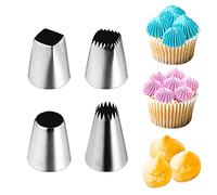 Kasmoire 4Pcs Large Square Round Piping Nozzles Set,Stainless Steel Icing Nozzles Piping Kit for Cake Decorating