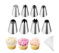 Kasmoire 8Pcs Large Piping Tips Set,Stainless Steel Icing Tips with 10 Disposable Pastry Bags for Cake Decorating