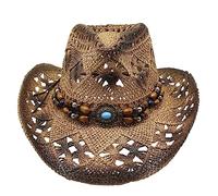 Kasmole Cowboy Hat with Bead Band | Unisex Straw Cowboy Hat Western Cowgirl Hat Roll Up Straw Beach Sun Hat Wide Brim Sun Protection Straw Hat - for Men Women Khaki