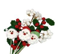 Kasmole Crochet Flower Bouquet,Cute Santa Cotton Plant | Handmade Crochet Flowers - for Christmas Workplace Home Party Decor Graduation