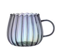 Kasmole Pumpkin Glass Mug | 400ML Striped Glass Cup Pumpkin Shaped Glass Coffee Mug Glass Tea Cup Transparent Breakfast Glass Mug - for Coffee, Juice, Tea, Water
