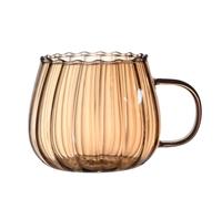 Kasmole Pumpkin Glass Mug | 400ML Striped Glass Cup Pumpkin Shaped Glass Coffee Mug Glass Tea Cup Transparent Breakfast Glass Mug - for Coffee, Juice, Tea, Water