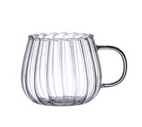 Kasmole Pumpkin Glass Mug | 400ML Striped Glass Cup Pumpkin Shaped Glass Coffee Mug Glass Tea Cup Transparent Breakfast Glass Mug - for Coffee, Juice, Tea, Water