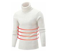 Kasmole Slim Fit Mock Turtle Neck Men | Soft Men's Fine Knit Knitted Pullover | Casual Knitted Twisted Pullover Solid Sweaters Turtleneck for Men White