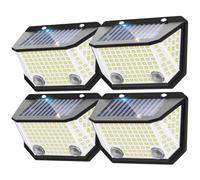 Kasonic Solar Dual-Sensor Lights Outdoor, 6500K Solar Motion Fence Lights with 300° Wide Lighting Angle for House, Outside Wall Solar Step Lights Waterproof for Garden, Door, Yard, Garage, 4 Pack