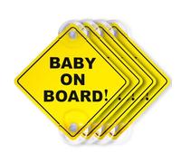 Kasoud Baby on Board Sign for Car, 4PCSBaby on Board Badge with Suction Cups, Toddler on Board CarSign, Car SignsBaby on Board forBaby, Toddler, Kid, Child (Bright Yellow)