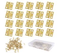 Kasoud Brass Hinges, 20PCS Small Brass Hinges with 80PCS Mini Brass Hinge Replacement Screws, Gold Copper, Solid Brass, SmallHinges for Wood, MiniatureHinges for Jewellery Box & Furniture Door