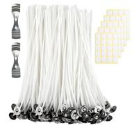 Kasoud Candle Wick, 200PCS Wicks for Candles with 100PCS Candle Wicks Stickers & 2PCS Wick Holders for Candle Making, CandleWicks for Making Candles, Low Smoke & Longer Burning Time