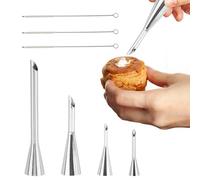 Kasoud Cream Icing Piping Nozzles Tips, 4PCS Doughnut Filling Piping Nozzle, Filling Piping Nozzle with 4PCS 15cm Small Bottle Brush for Filling Donuts Cupcakes Eclairs Pastries Cookies Cakes