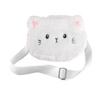 Kasoud Cute Cartoon Cat Cross Body Bag - Girls and Children Plush Handbag - Fluffy Shoulder Purse for Kids and Toddlers (White)