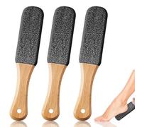 Kasoud Pumice Stone for Feet, 3PCS Hard Skin Remover Foot with Wooden Handle, Scrubber Hard Skin, Wooden Foot File for Remove Hard Dead Skin Callus Dry Rough Cracked Corn Feet in Shower (Black)