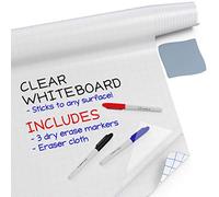 Kassa Clear Dry Erase Board Sticker - 17.3" x 78” (6.5 Feet) - 3 Dry-Erase Markers Included - Transparent Adhesive White Board Film for Refrigerator, Desk, Office - Glass Dry Erase Board Alternative