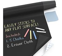 Kassa Large Chalkboard Contact Paper Roll - 17.3” x 96” (8 Feet) - 5 Chalks Included - Chalk Board Paint Alternative Wallpaper - Adhesive Blackboard Wall Decal Vinyl - Black Chalkboard Stickers