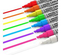 Kassa Liquid Chalk Markers for Blackboards (10 Neon Colors) - Chalkboard Marker Erases on Glass, Window, Black Board, Mirror - Chalk Pens Include Reversible Chisel & Bullet Tip - Non-Toxic Ink