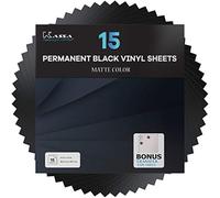 Kassa Permanent Black Vinyl Sheets (15 Pack, 12” x 12”) - Includes Bonus Transfer Tape - Self Adhesive Craft Outdoor Vinyl Bundle for Cutting Machines
