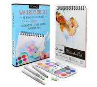 Kassa Watercolour Set - Includes Water Brush Pens (3 Assorted Sizes), Painting Pad (30 Sheets) & Paint Pan (21 Watercolors) - Watercolouring Art Supplies Kit for Beginners & Artists