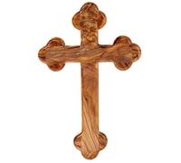 Kassis Geschenkartikel Olive Wood Cross Crucifix Wall Cross Simple with Round Edges for Hanging from Bethlehem for Confirmation, Christening, Communion (Without Engraving, 28 cm)