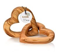 Kassis Gifts Connected Olive Wood Hearts 7.5 cm - Handmade Wedding Gift for Couples - Anniversary Keepsake for Valentine’s Day, Birthday or Engagement