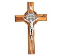 KASSIS Handmade St. Benedict Crucifix - Olive Wood Wall Cross 20 cm - Confirmation, Communion & Baptism Gift - Religious Chirstian Home Decor