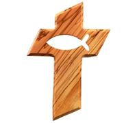 KASSIS Olive Wood Hanging Cross (Fish) - Handmade Wall Cross from Bethlehem - Religious Gift, Wall Decor for Christening, First Communion, Confirmation, Wedding, Housewarming