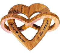 KASSIS Olive Wood Hearts for Bride and Groom, for Valentine's Day, Anniversary, Wedding Anniversary, Birthday - Connected Wooden Hearts - Wedding Gift (Infinity, 7.50 cm)
