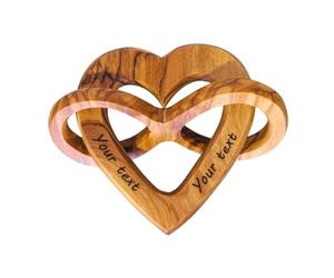KASSIS Olive Wood Hearts for Bride and Groom, for Valentine's Day, Anniversary, Wedding Anniversary, Birthday - Connected Wooden Hearts - Wedding Gift (Infinity, 7.50 cm)