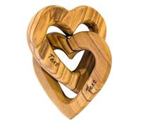 Kassis Olive Wood Hearts for Newlyweds, for Valentine's Day, an Anniversary, a Wedding Anniversary, a Birthday - Linked Wooden Hearts (Engraving of Your Choice, 5 cm)