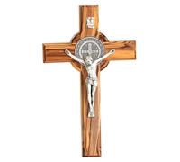 Kassis Olive Wood St. Benedict Cross Wall Cross Crucifix for Confirmation, Communion, Christening, 12-20 cm (12 cm)