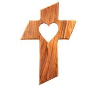 KASSIS Personalised Olive Wood Hanging Cross - Engraved Handmade Wall Cross from Bethlehem - Religious Gift, First Communion, Confirmation, Wedding (Heart without engraving)