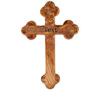 KASSIS Personalized Olive Wood Hanging Wall Crucifix with Rounded Edges 22.5 cm - Handmade Cross from Bethlehem - Confirmation, Communion & Baptism Gift - Religious Christian Home Decor