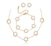 KASTANNY Elegant Five Leaf Clover Gold Jewelry Set - Necklace and Earring Jewelry Set for Women, Perfect for Special Occasion Gifting