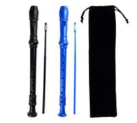 Kasteco 2 Pack Descant Soprano Recorders German Style 8 Hole with Cleaning Rod, Black Storage Bag (Black and Blue)