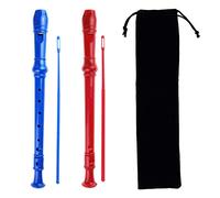 Kasteco 2 Pack Descant Soprano Recorders German Style 8 Hole with Cleaning Rod, Black Storage Bag (Blue and Red)