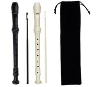 Kasteco 2 Pack German Style 8 Hole-3 Piece Descant Soprano Recorders with Cleaning Rod, Black Storage Bag, ABS Material (Ivory White and Black)