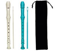 Kasteco 2 Pack German Style 8 Hole-3 Piece Descant Soprano Recorders with Cleaning Rod, Black Storage Bag, ABS Material, 2 Colors, Ivory White and Green